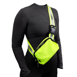 GLOPLACES Reflective Belt Bag Night Sash for Night Safety - High Visibility Hip Bag Waist Pack with Large Storage Pouch - Adjustable Night Fanny Pack for Dog Walking, Hiking, Biking