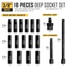 BOEN 3/8" Drive Deep Impact Socket Set, 18 Piece Metric