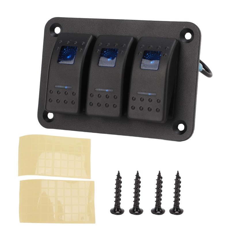 3 Gang Rocker Switch Overcurrent Protection LED Blue Backlit IP65