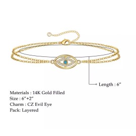 Unbranded 14K Gold Filled Stainless Steel Layer Bracelet Lobster Evil Eye Turquoise 8" AC1