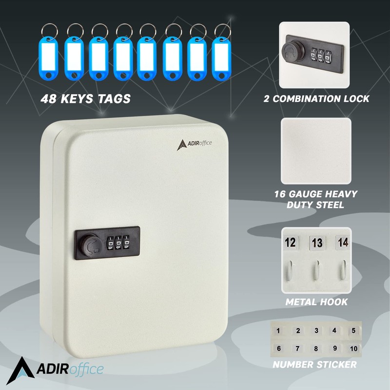 AdirOffice Steel Combination Lock Keys Cabinet Security Storage Box Organizer