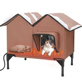 Heated Cat House, Large Heated Outdoor Cat House Weatherproof for Winter, Elevated Waterproof Insulated Cat Houses for Outdoor Cats, Comfortable and Warm Feral Cat Shelter (Tan)