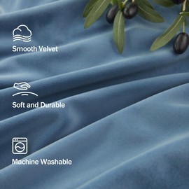 Stone Blue Velvet Curtains 102 Inch Long 2 Panels Soft Heavy Heat Blocking Noise Reducing Room Darkening Window Drape for Bedroom Living Room Dining Custom Made Length Mid Century Modern Vintage Decor