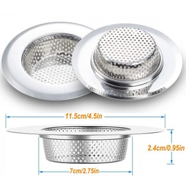 2 Pcs Sink Strainers for Kitchen Sink Stainless Steel Sink Drain Strainer Prevent Clogging Large Wide Rim Outer Diameter 4.5 Inch/11.3cm(Suitable for 2.76" to 3.94" Drain)