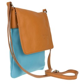 Girly Handbags Womens Genuine Soft Leather Italian Cross Body Messenger Bag Vera Plelle Shoulder Bag Flap Zipper (Light Blue Tan)