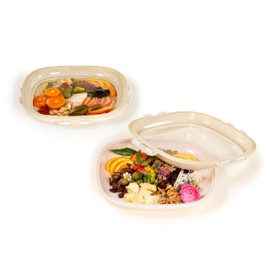 Crudités | Portable Snack Tray | Square 2-Pack | Cream White | Reversible Stretch Lid Food Containers | BPA-Free, Freezer & Dishwasher Safe | Meal-Prep, Charcuterie, Salads, Picnic, Travel
