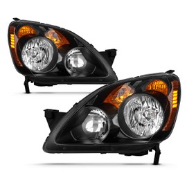 AKKON - Fits 2005-2006 Honda CRV CR-V [OE Style] Black Headlights w/Amber Signal Lamp Left+Right Pair Set