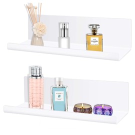 Collazoey 2 x Wall Shelves, No Drilling, Acrylic Shelf, Space for Books and Photos, Home Decoration Wall Shelf, Suitable for Kitchen, Bathroom, Office, Living Room, White