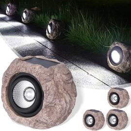 Cloud sakura Outdoor Solar Rock Light, Waterproof LED Solar Spotlight, Garden Landscape Lights, Decorative Garden Rock Lights for Paths, Sidewalks, Patio and Landscaping - 4 Pack