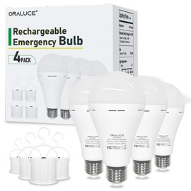 Emergency Rechargeable Light Bulbs 60 Watt Warm White E26 Base LED Battery Powered Light Bulb 2 Pack / 4 Pack for Power Outage Sconces - Size: 4 Pack