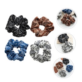 Ipetboom 4 Pcs Stretchy Floral Fabric Hair Scrunchies Ponytail Holders Hair Ties for Women and Girls Decorative
