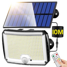 PIKOY[318 LED/33FT/5 Modes] Solar Lights Outdoor Waterproof, Remote Motion Sensor Outdoor Lights, Ip65 Lámparas Luces Solares para Patio,Led Solar Powered Flood Lamp for Backyard,House,Porch,Garage