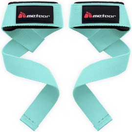 METEOR Weightlifting Straps for Grip and Stability, 60cm Cotton Blelnd Wrist Straps, Lifting Straps, Weight Straps with Soft Padding for Deadlifts, Powerlifting, and Gym Workouts (Mint-1 Pair)