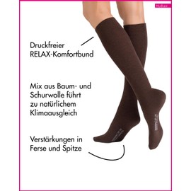 Hudson Relax Woolmix Clima Women's Knee-High Socks Pressure-free Waistband, Brownmel. 0763, 35 - 38