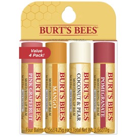 Burt's Bees 100% Natural Moisturizing Lip Balm, Superfruit - Pink Grapefruit, Mango, Coconut & Pear, Pomegranate - 4 Tubes