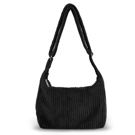 LOTEZAVA Corduroy Bag Women's Shopper Small Hobo Handbag Corduroy Tote Bag Crossbody Casual Shoulder Bag, black