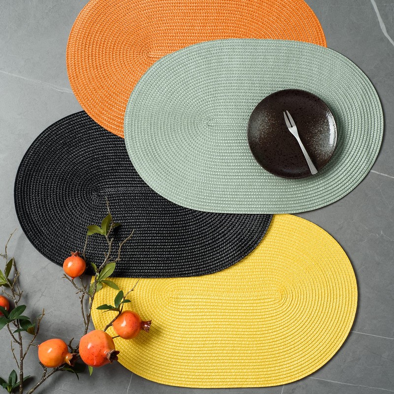 FunWheat Oval Braided Placemats Set of 4 Table Mats for