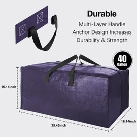 6 Pack Heavy Duty Extra Large Moving Bags W/Backpack Straps - Strong Handles & Zippers, Storage Totes For Space Saving, Fold Flat, Alternative to Box and Bin (40 gal, Semi-Transparent+Blue+Black)