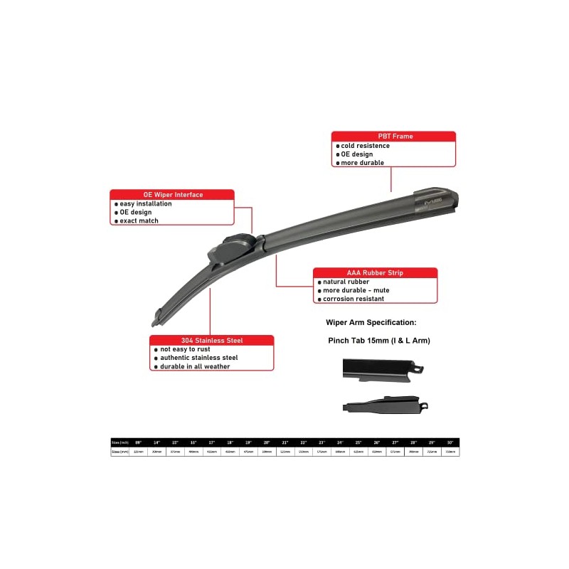 Front Wiper Blades For PONTIAC G8 2008-2009 26" 15" Premium