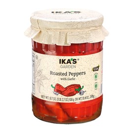 Ika’s Garden Roasted Peppers with Garlic, 18.7 oz – Fire-Roasted Sweet Peppers in Olive Oil | Vegan | Gluten-Free | GMO-Free | Ready-to-Serve