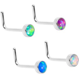 Body Candy Steel Multi 3mm Synthetic Opal Press Fit L Shaped Nose Ring 4 Pack 20 Gauge 1/4"