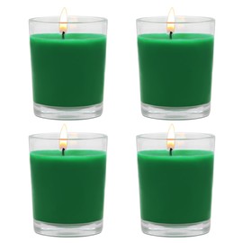 Set of 4 Green Votive Candles for Christmas and St. Patrick's Day, Clear Glass Filled Unscented Soy Wax Candle for Spring Home Decoration and DIY