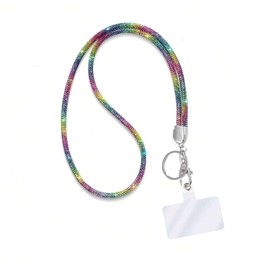 Fashion 34.8'' Sparkle All Round Strap Crystal Neck Lanyard,Exclusive Bling Work Name Card Holder,Rhinestone Cellphone Necklace ID Badge Reel Clip for Women,Bonus Cellphone Safety Tab(Rainbow,1PC)