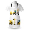 Lunarable Cartoon Apron, Style Heavy Machinery Truck Crane Digger Mixer