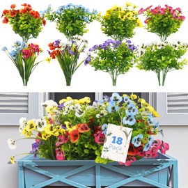 Artificial Pansies for Outdoors UV Resistant, 18 Bundles Fake Pansy Flowers Plants Realistic, Silk Pansy Flowers For Outdoor Planters, Colorful Faux Plants for Outside Patio Porch Window Home Decor