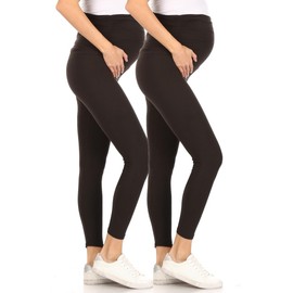 Leggings Depot Women's Maternity Leggings Over The Belly Pregnancy Casual Yoga Tights (Full Length, Black-2pc, 2X)