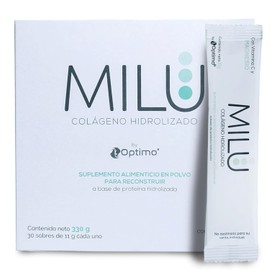 MILU | Colágeno Hidrolizado con Magnesio y Vitamina C | 30 Sobres individuales de 11g (1Caja) | Suplemento Alimenticio Sin Saborizantes - Sin Olor - Sin Azúcar | Péptidos de Colágeno Porcino | Apto para dietas Keto