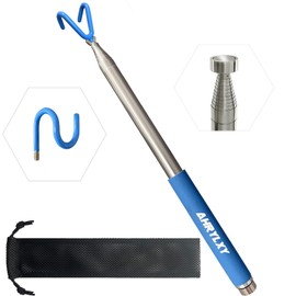 Telescoping Pickup Tool Magnetic Pole with 3 Hooks, 10 FT Telescopic Push Pull Rod Wire Reacher Grabber Disc Golf Retriever, Disc Golf Accessories