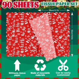 Whaline 90 Sheets Christmas Tissue Paper Red Green Stripe Dots Scalloped Gift Wrapping Paper for DIY Art Crafts Xmas Birthday Holiday Party Decor, 13.7 x 19.6 Inch