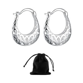 1 Pair Hollow Round Earrings, 1 Storage Bag, Spiral Hoop Earrings, Twisted Earrings, Hypoallergenic Earring Hoop Earrings, Silver Earrings, Suitable for Daily Combination, Silver