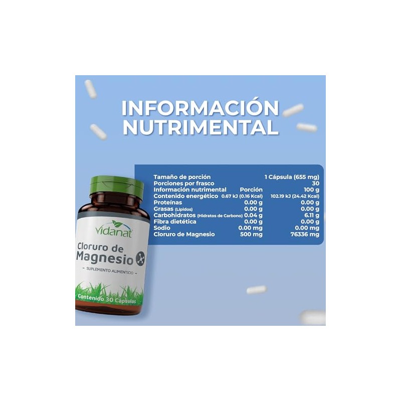 Vidanat Cloruro de Magnesio 30 Cápsulas – Suplemento Alimenticio de