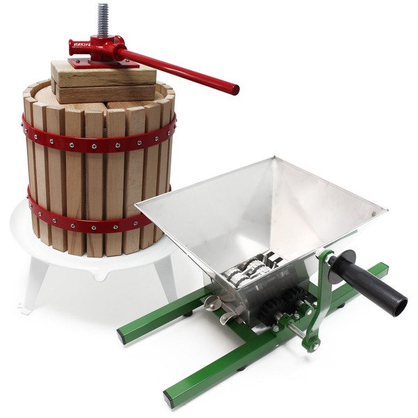Wiltec Fruit Press 6 L with Press Cloth and Fruit Mill 7 L for Mash Making