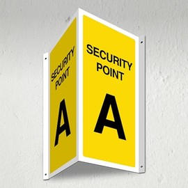 V Safety Security Point A - 3D Corridor Sign 340 x 300 mm - 3mm Indoor Palboard + Fold & Drill Holes - Customised