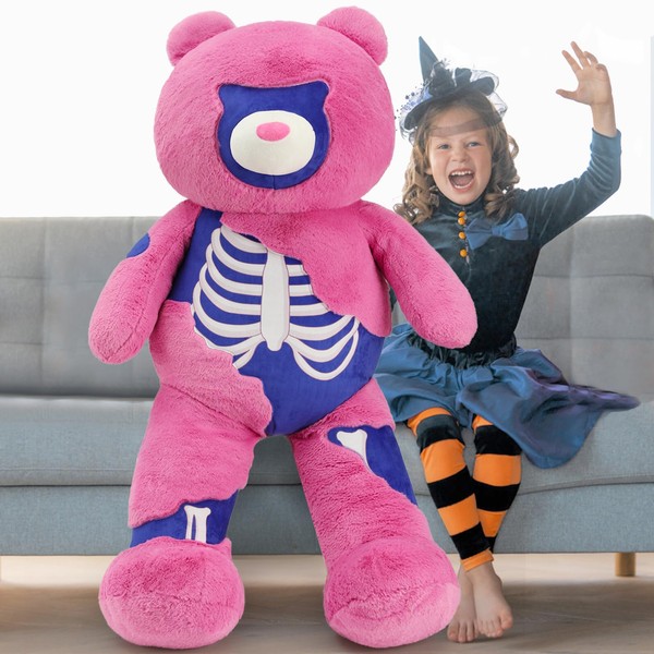 MorisMos Giant Teddy Bear Stuffed Animal, 43'' Big Pink Teddy Bear Stuffed Animal for Teen Girl Boy, Large Stuffed Bear Plush Toy,Plush Goth Stuffed Animal, Skeleon Plush, Halloween Plush Toy for Kid
