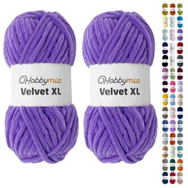 HobbyMia Velvet XL - Chenille Yarn for Crocheting - 100g / 74yds - (6) Super Bulky Yarn - Fluffy Yarn for Crochet - Crocheting Baby Blankets (1443 - Lavender, 2 Skeins)