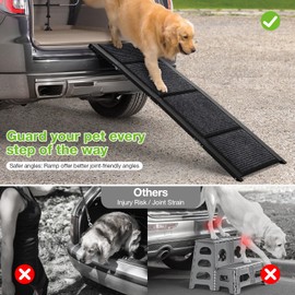 Dog Ramp for Car，63" x 17" Wide Folding Pet Ramp Dog Ramps for Medium & Large Dogs with Non-Slip Rug Surface ，Portable Dog Car Ramp for SUV Car & Truck, Outdoor Dog Ramp Up to 250 LBS