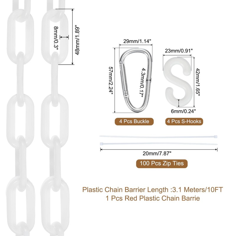 sourcing map Plastic Chain 10 Ft/3.1 M, Safety Chain White