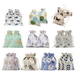20 Pieces of Small Cotton Bags, Printed Cloth Bags, Small Gift Storage Bags, Cloth Bags with Drawstrings, Small Jute Gift Bags