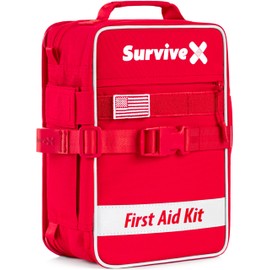 SurviveX Large First Aid Kit for Car, Travel & Home - Emergency Kit for Hiking, Camping, Backpacking and Outdoors - Includes Zip Stitch Wound Closure Strips