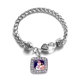 Inspired Silver - Snowman - Silver Braided Bracelet for Women - Square Charm Bracelet Jewelry Gift with Cubic Zirconia - Women's Charm Bracelet with Lobster Claw Clasp