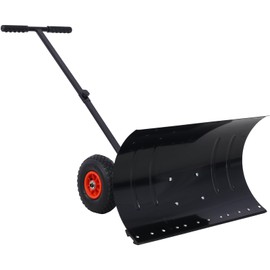 Udorich Snow Clearing with Snow Shovel on Wheels, Ergonomic Handle, Adjustable Blade Angle, 29" Wide, Black