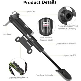 zalati Mini Bike Pump with Pressure Gauge 120 PSI Portable for Schrader and Presta Road & Mountain Bike