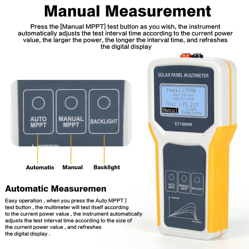 Jadeshay Solar Panel Multimeter, EY1600W LCD Display Photovoltaic Panel Multimeter