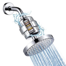 Cabezal de Ducha con Filtración de 25 Etapas, Cabezal de Ducha de 6 Pulgadas para Agua Dura, Juego de Cabezal de Ducha con Filtro de Alta Presión, Elimina Impurezas, Elimina el Cloro etc (con Soporte)