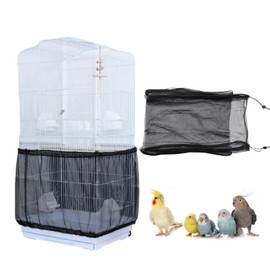 Bird Cage Seed Catcher, Adjustable Bird Cage Skirt, Soft and Airy Mesh Netting Cover for Pets Parrot Parakeet Macaw, Multiple Sizes Colors Fit for Round Square Cages (Black, 78.7x15.7 in/200x40 cm)