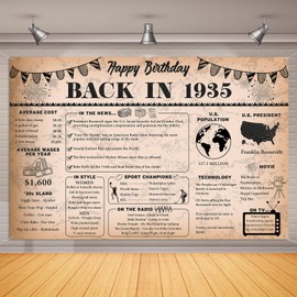 90th Birthday Decorations Vintage Back in 1935 Backdrop Banner, 6 x 4 ft Vintage 1935 Happy Birthday Photography Background Supplies